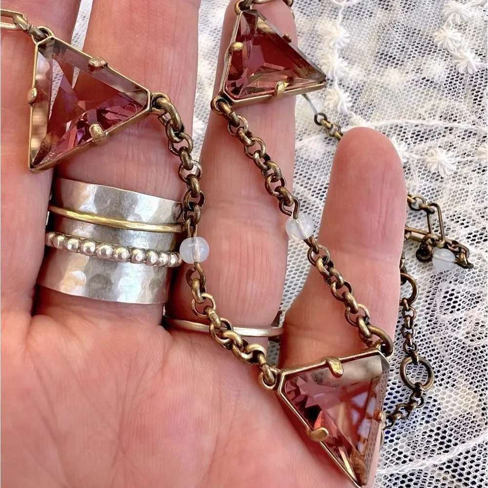 Vintage J Crew Pink Triangle Moonstone Necklace